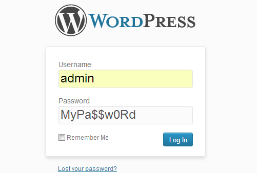 wordpress password admin area